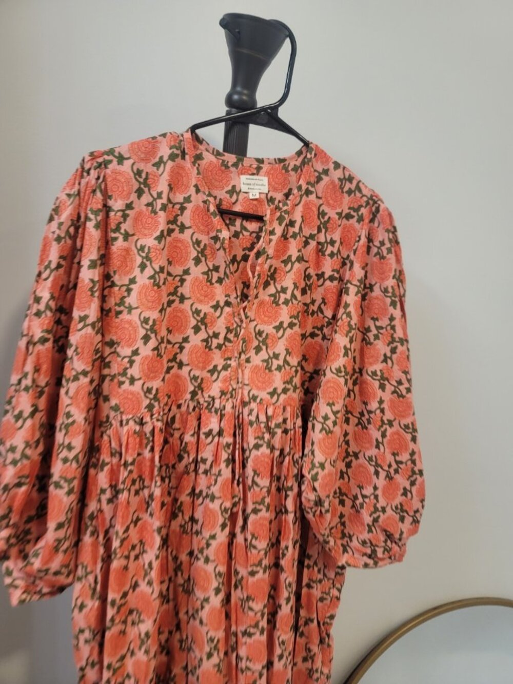 House of Sundar Dress Floral Cotton Boho Cottage Midi Size Medium NWoT Orange - Picture 3 of 7